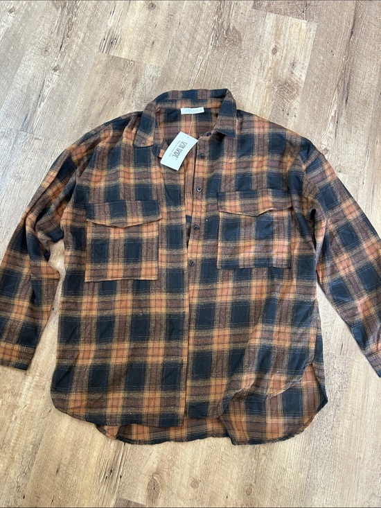 12th Tribe Tops - Women’s  Plaid Flannel Shirt - Black and brown